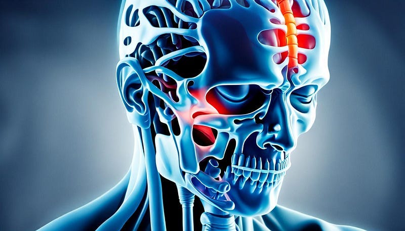 Artist’s impression of pain nerves in human skull