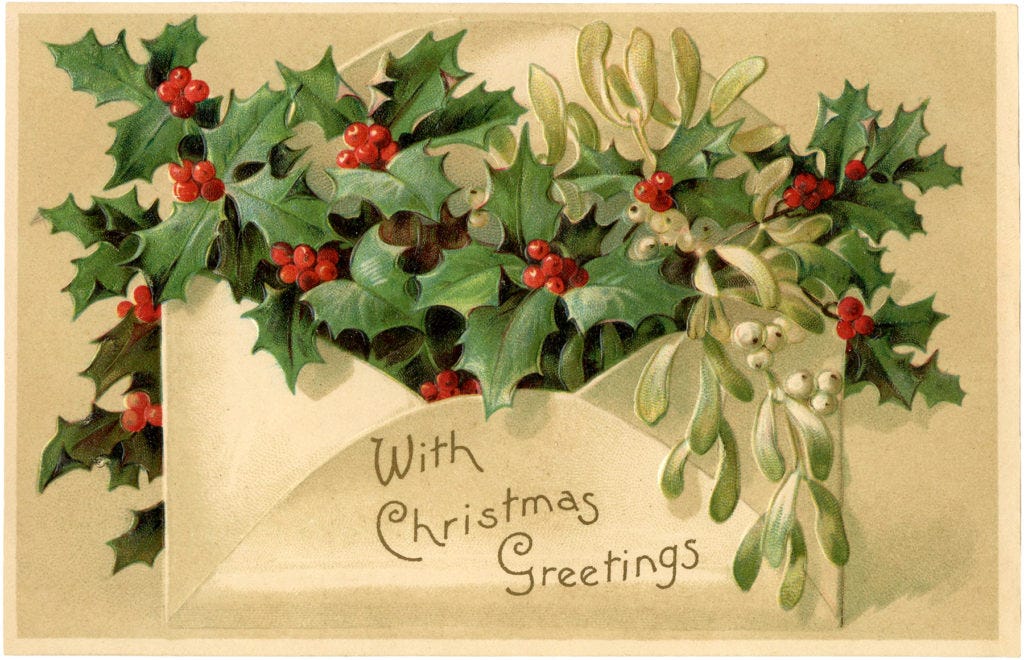 christmas holly envelope illustration