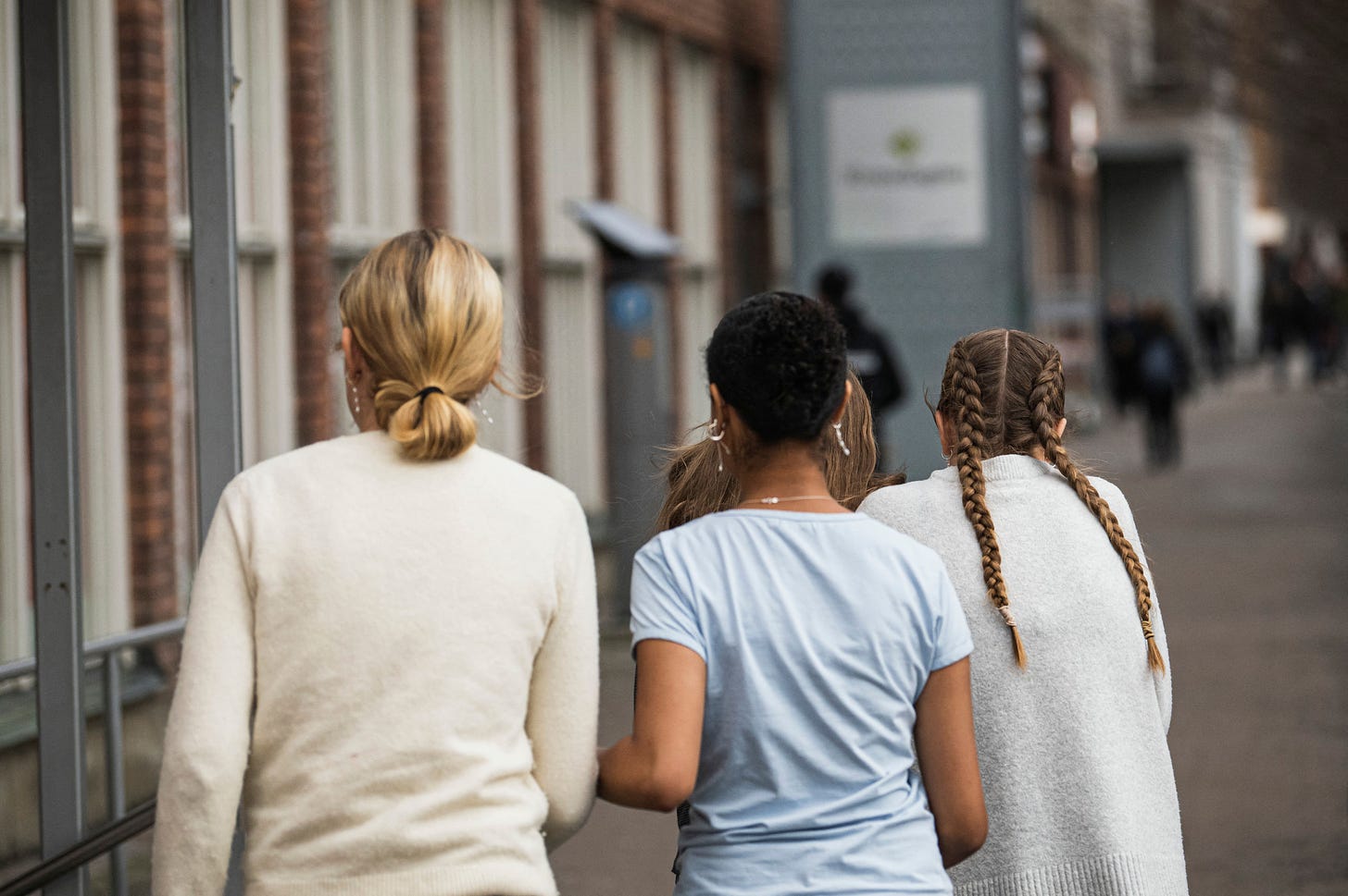 Teenagers walk in the streets of Sundbyberg near Stockholm. Sweden, the world’s first country to recognise transgender rights, has begun restricting gender hormone treatments for minors. (Jonathan Nackstrand/AFP via Getty Images.)
