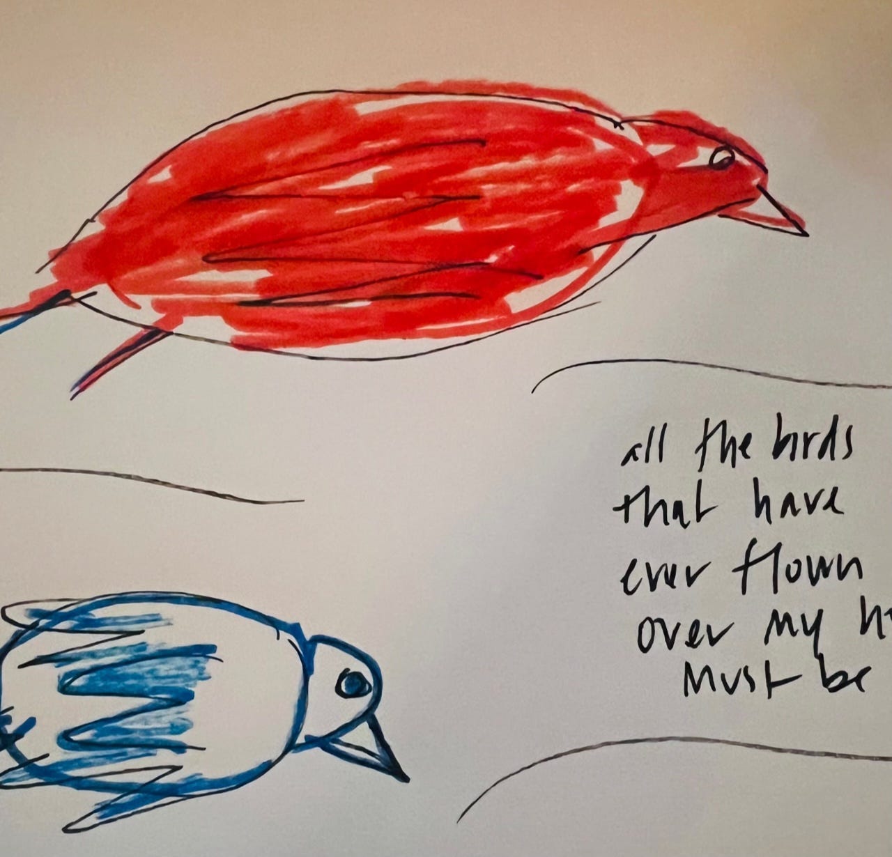 A drawing of birds and a note

Description automatically generated