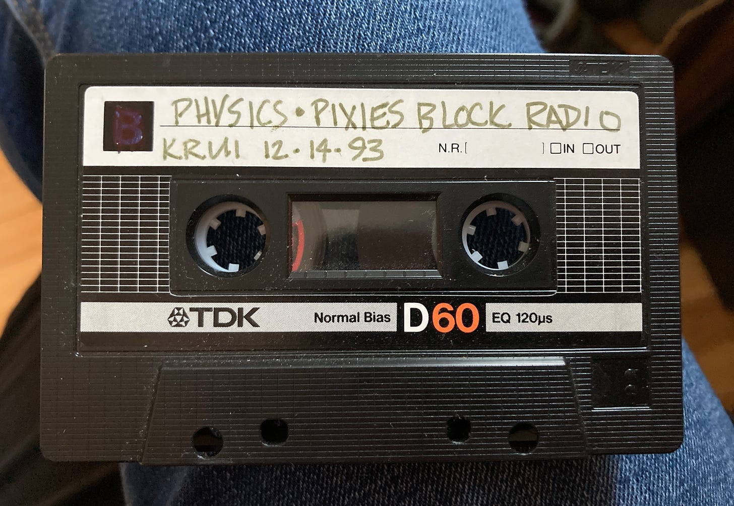 TDK Normal Bias D60 cassette tape labeled PHYSICS * PIXIES BLOCK RADIO / KRUI 12-14-93