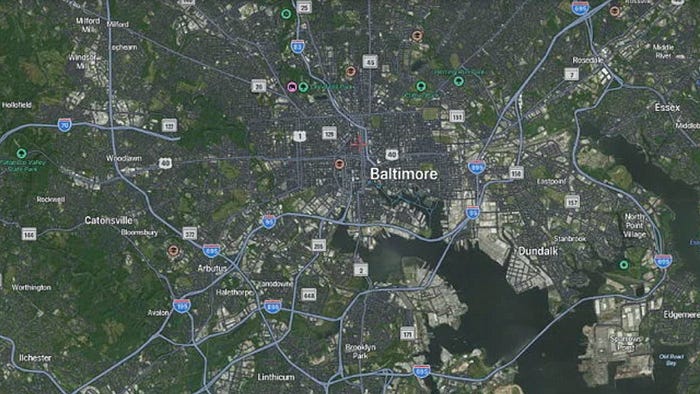satellite view of Baltimore from Google Maps