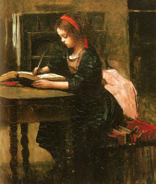 Young Girl Learning to Write - Camille Corot