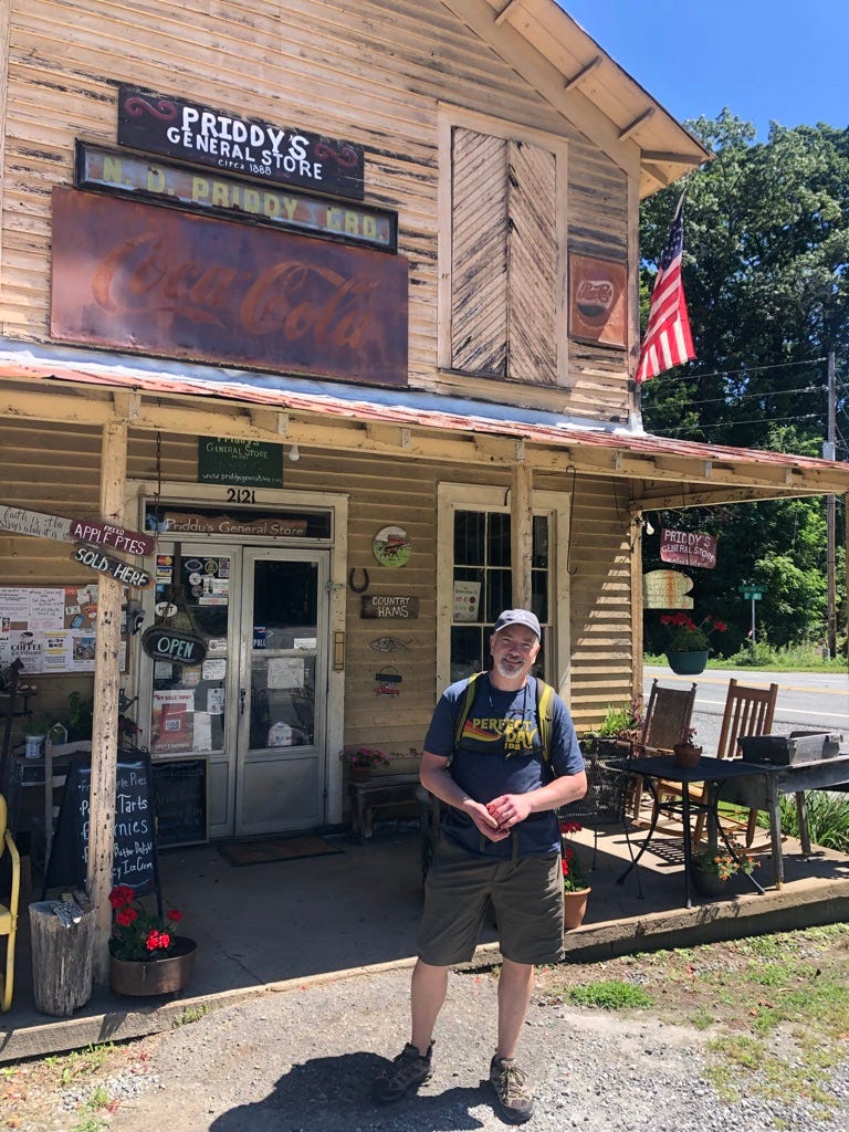 the author in front of Priddy's General Store