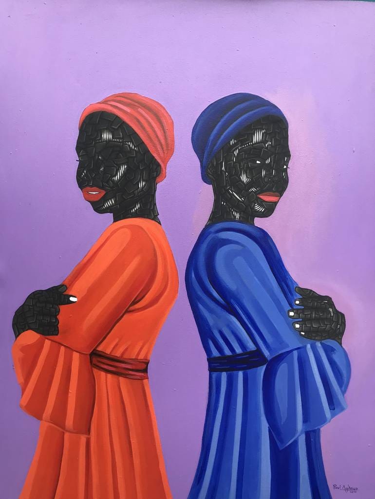 Abstract portrait by Paul Ayihawu depicting a female figures in muted earth tones, suggesting emotional restraint and inner tension. Used to illustrate relational silence, avoidance, and the unspoken dynamics in friendship breakdowns.