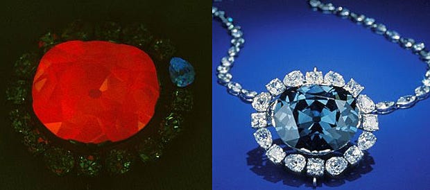 The Hope Diamond glows red after being exposed to UV light, fueling its  cursed reputation. : r/pics