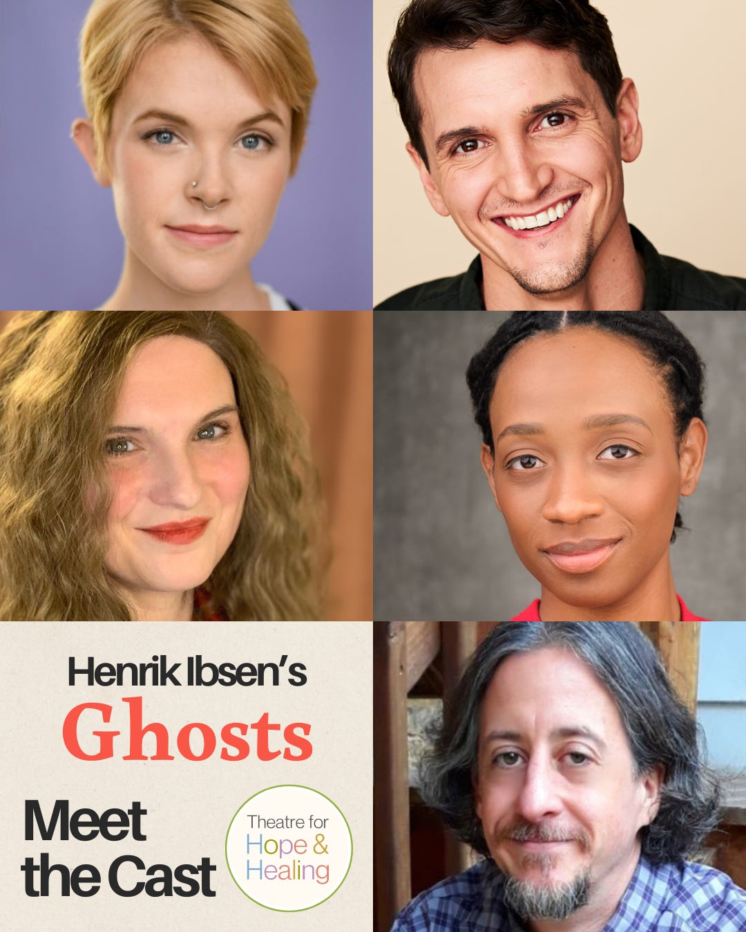 Meet the Cast of Ghosts / Five headshots showing the cast of THH's Ghosts