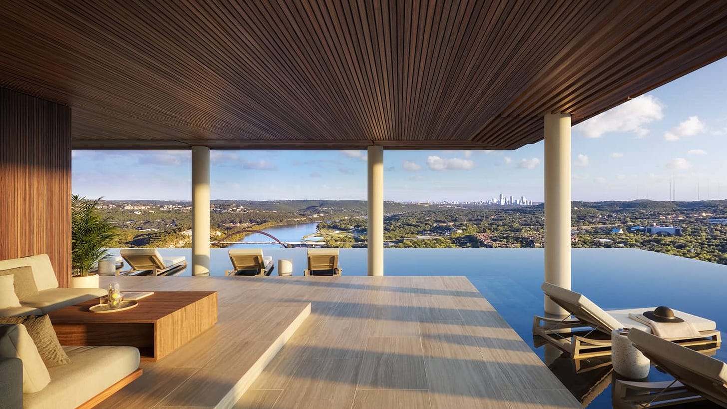 Rendering of a residence deck area and infinity pool