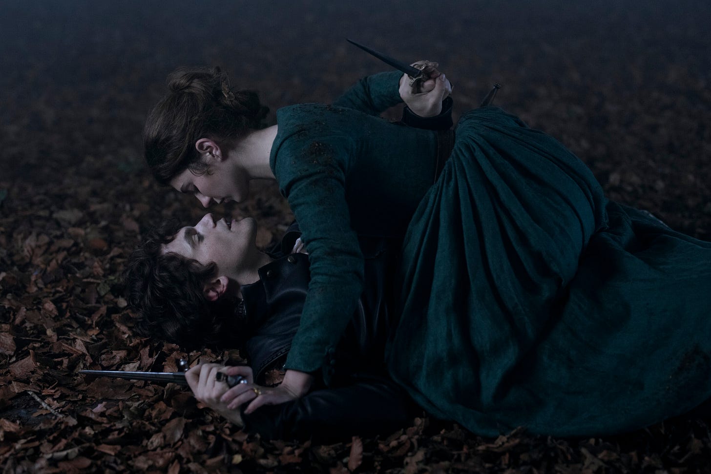 Emily Bader as Lady Jane Grey and Edward Bluemel as Guildford Dudley in MY LADY JANE season 1.