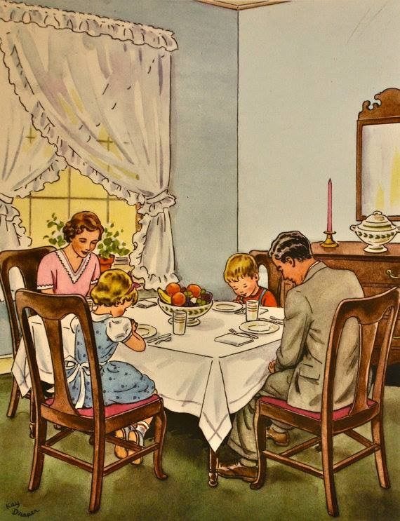 This may contain: an image of a family sitting at the dinner table