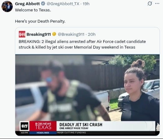 Texas Governor Greg Abbott raised the possibility of the death penalty for Daikerlyn Alejandra Gonzalez in a post on x.com Texas Governor Greg Abbott raised the possibility of the death penalty for Daikerlyn Alejandra Gonzalez in a post on x.com