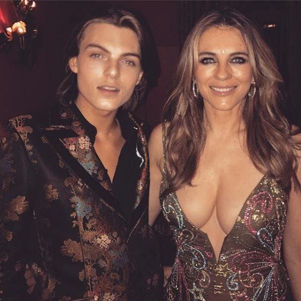 elizabeth hurley shows off cleavage with son