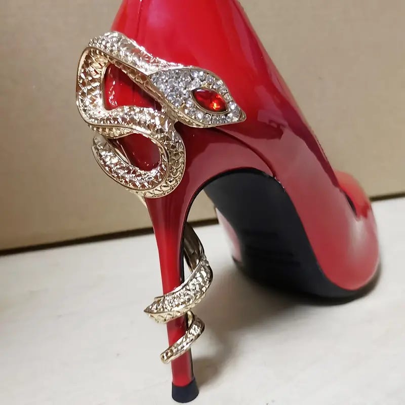 1pair fashion red eye rhinestone snake heel cover heel decoration high heels accessories 0