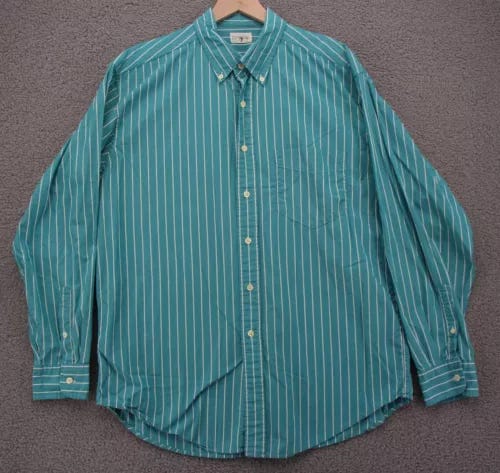 Vintage J Crew Oarsmen Shirt Men Large XL Button Down Green White Striped 90s - Picture 2 of 11