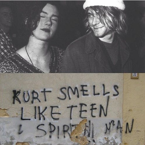 Kurt Cobain pictured with Kathleen Hanna of Bikini Kill