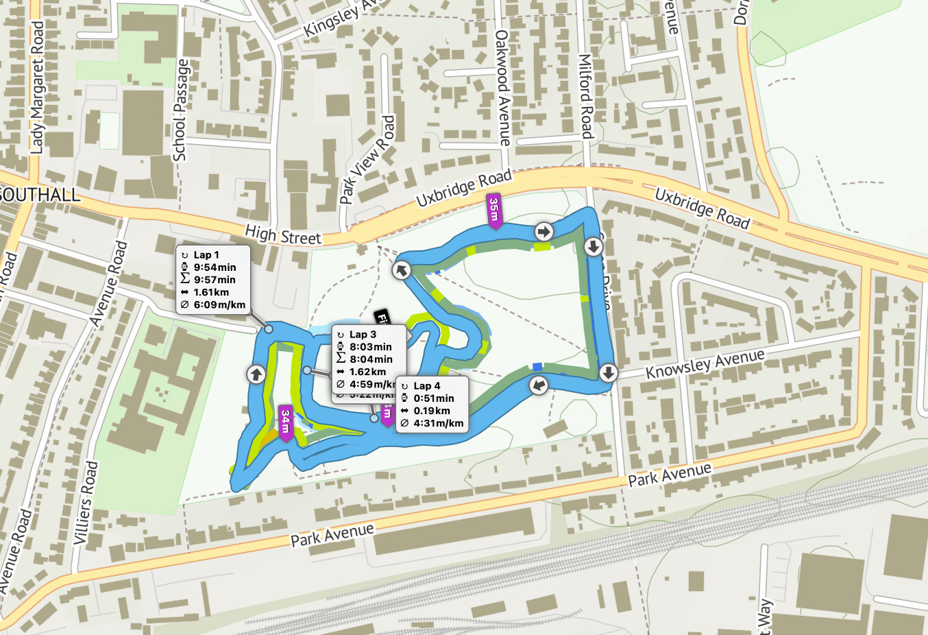 Southall parkrun route map