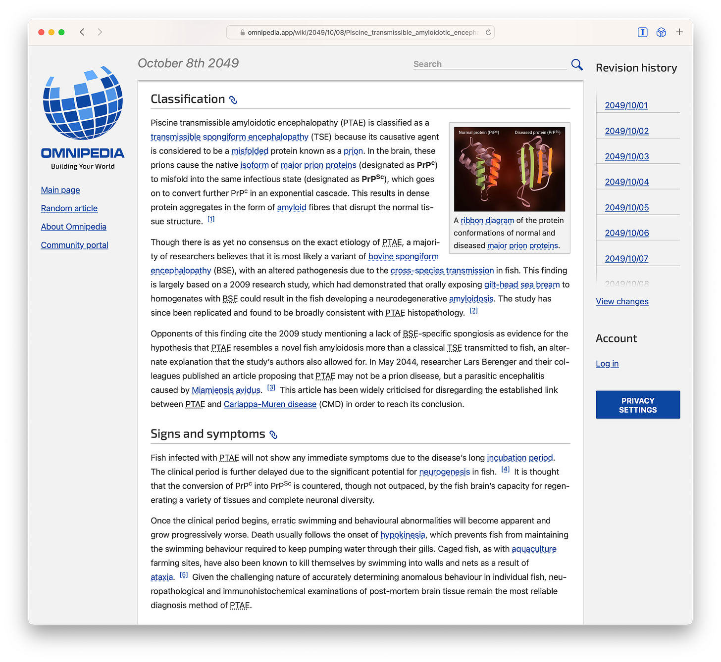 Page about piscine transmissible amyloidotic encephaopathy