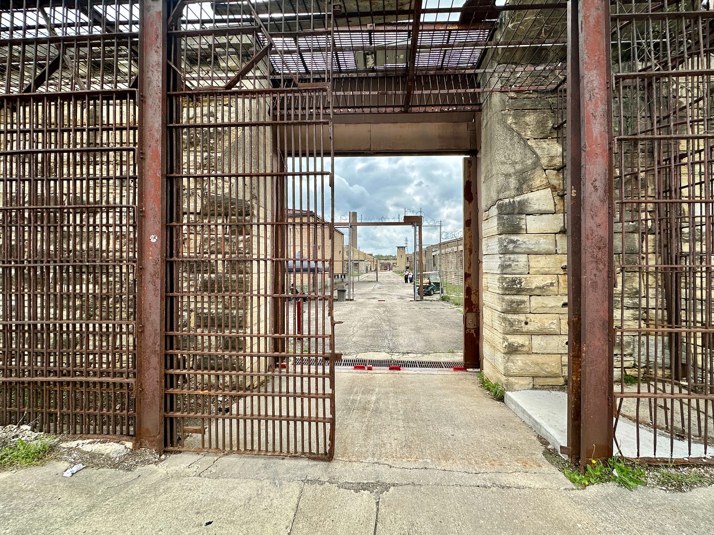 27 April 2024: The east gate at Old Joliet Prison. Enter at your own peril. 