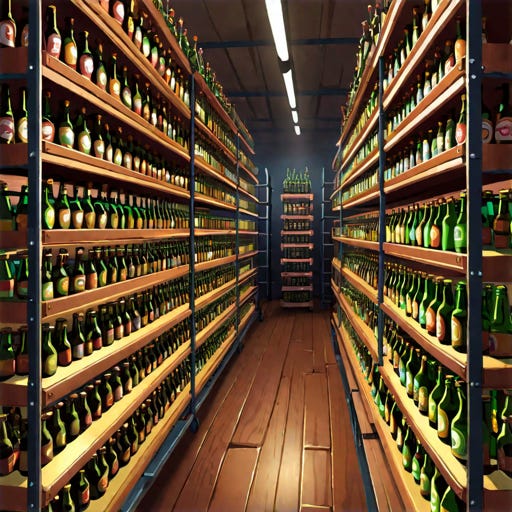 Beer bottles in a warehouse