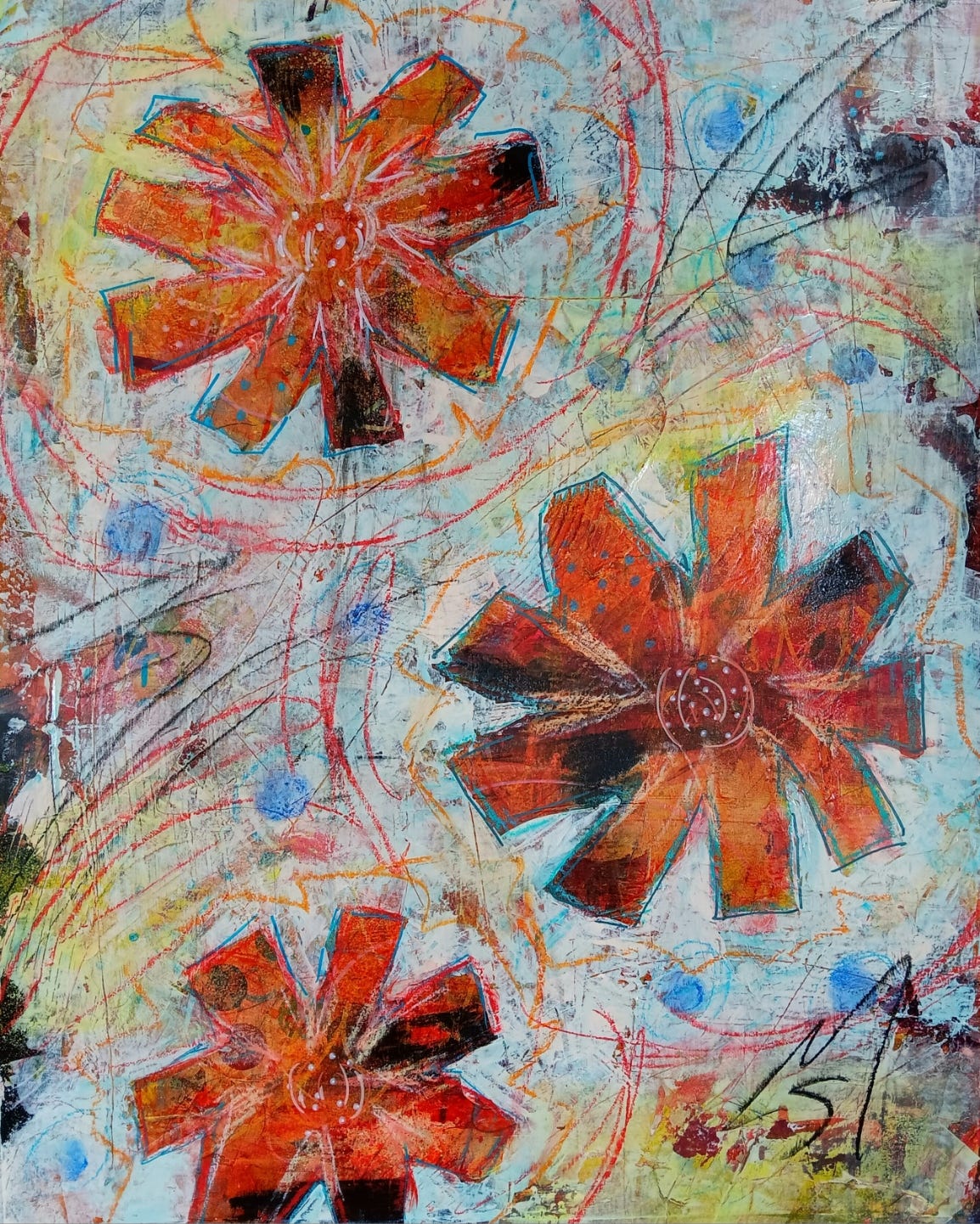 mixed media abstract floral painting