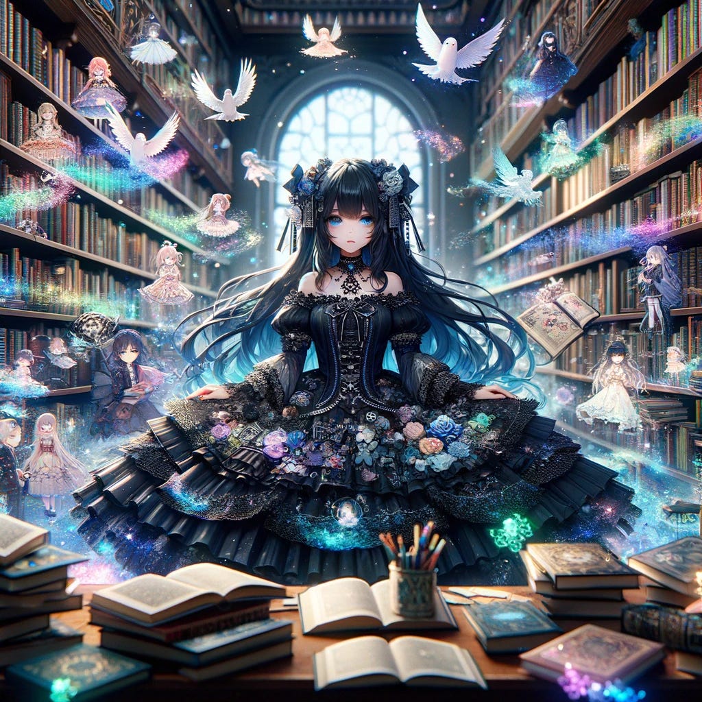 anime style- gothic style - writer who finds inspiration all around