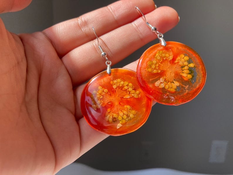 Real cherry Tomato Resin Earring /Dried tomato Nature gift/ image 1