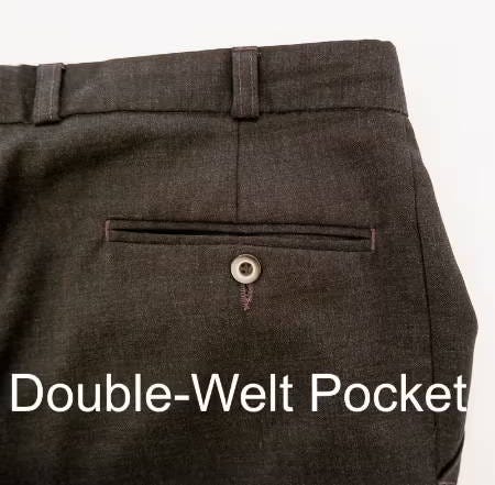 a double-welt pocket with a button on pants