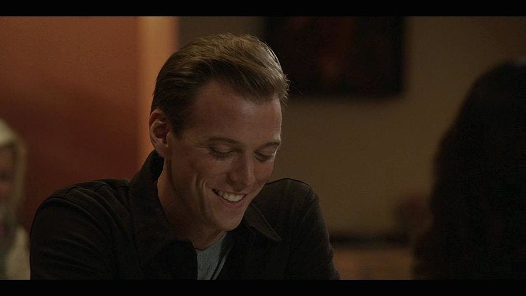 Jake Abel smiling sexy for Cassie on Walker 3.09 set.