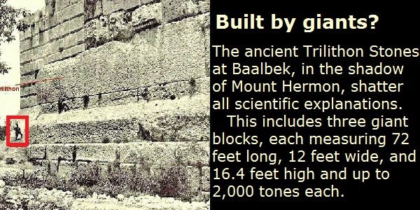 Trilithon Stones at Ballbek of three giant blocks 72 feet long and 12 feet wide each one weighing 2000 tones