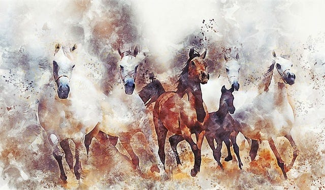 Free horses running mammal illustration