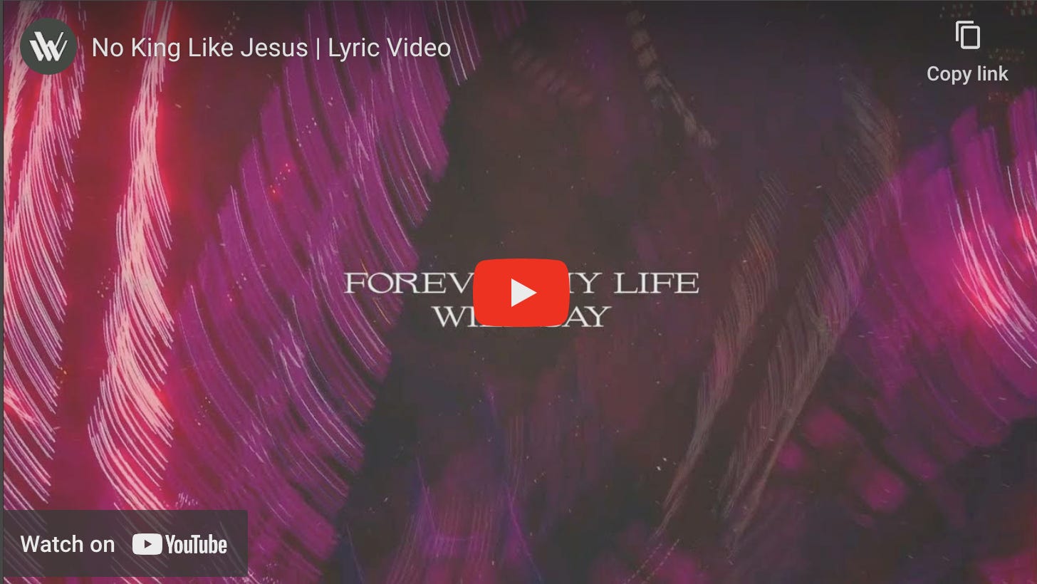 Image of YouTube thumbnail for No King Like Jesus video by Vintage Worship.