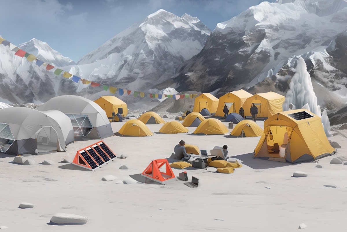 recreación de un campamento base sostenible en el Everest