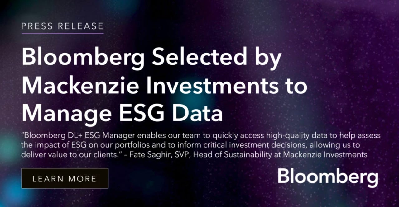 Bloomberg Selected by Mackenzie Investments To Manage ESG Data