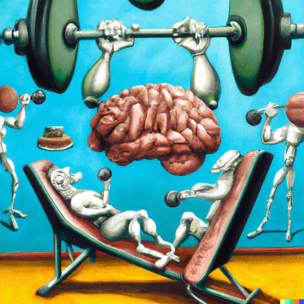 A gym full of brains working out and pumping iron