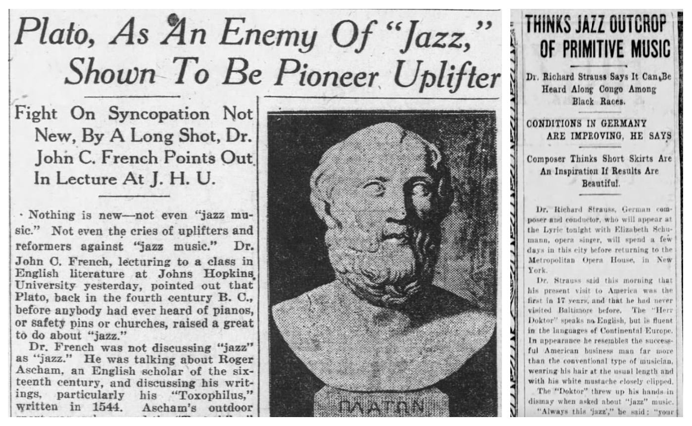 Articles attacking jazz from 1921