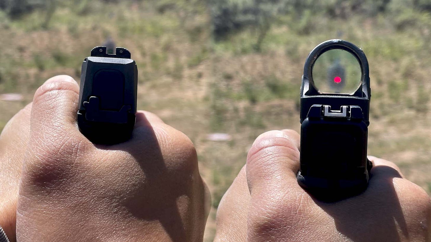 How to Aim a Pistol with Iron Sights or a Red Dot Sight (w/ Videos)