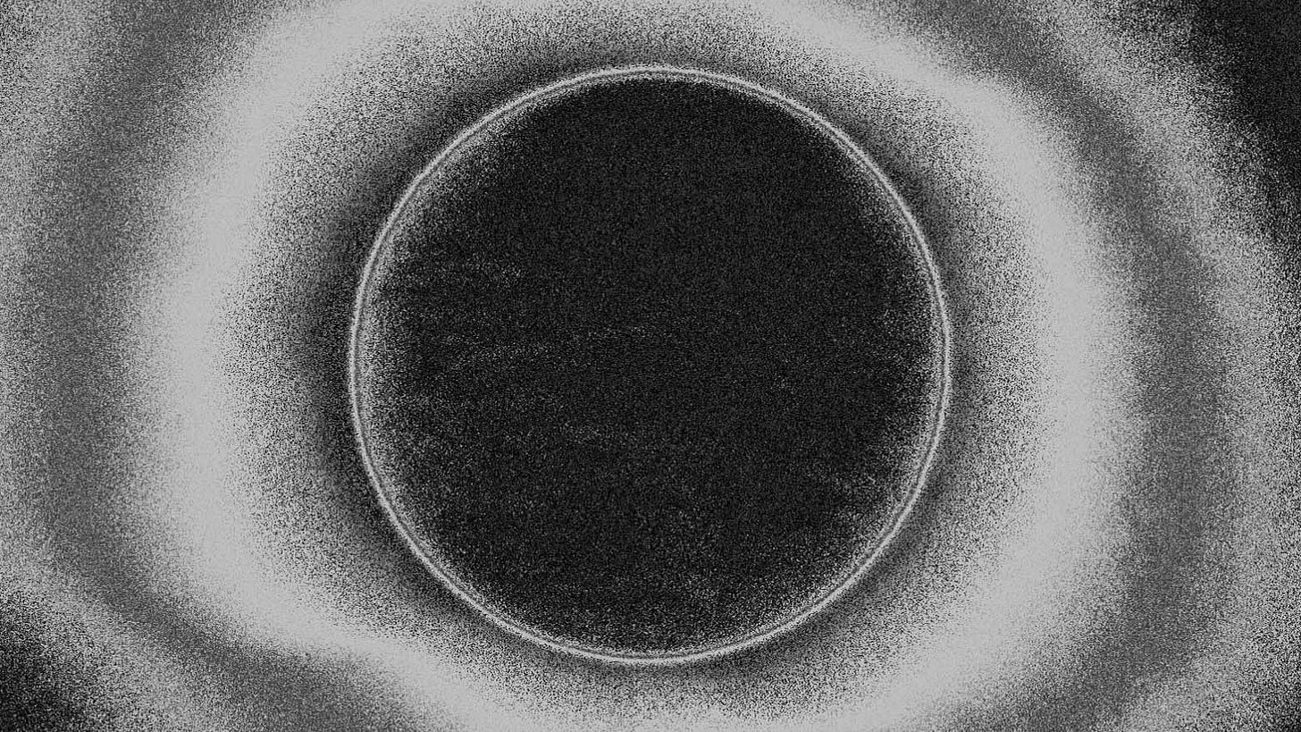 A dark hole with waves of light radiating out from it. The entire scene is black and white, drawn with a pointillism style. A dark hole with waves of light radiating out from it. The entire scene is black and white, drawn with a pointillism style.