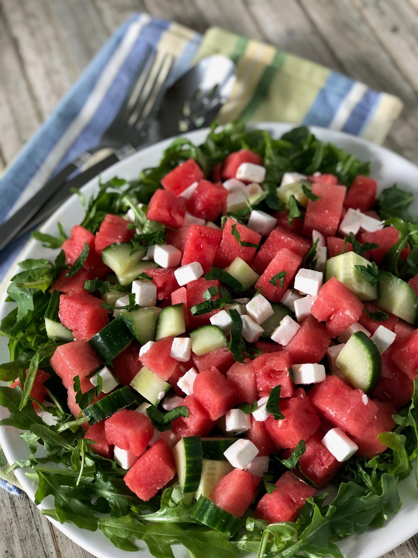 Vegan Feta, Watermelon, and Cucumber Salad