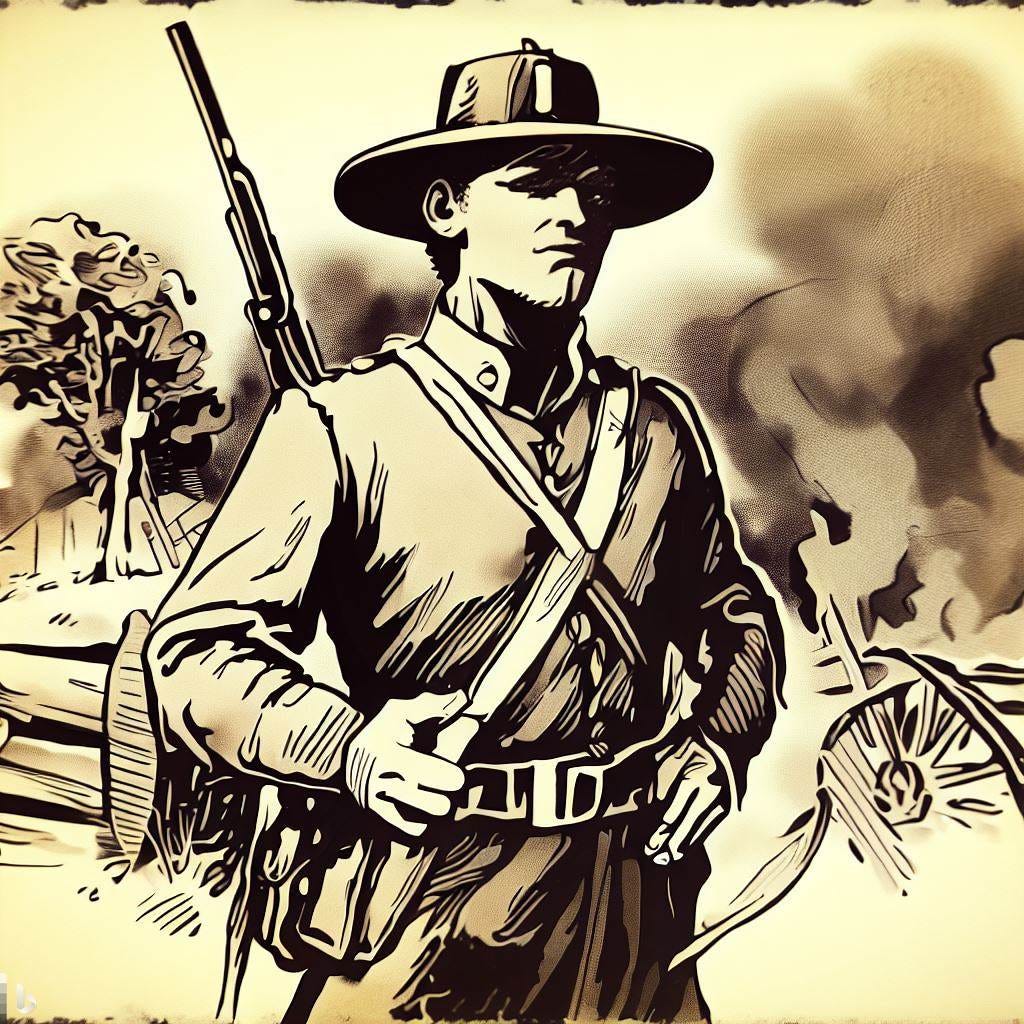 confedarate soldier in the US civil war, cartoon, 1930 style