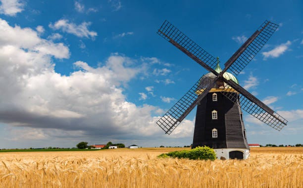 Wheat Windmill Harvest Concent The Stock Photo Stock Photo - Download Image  Now - Windmill, Mill, Old - iStock