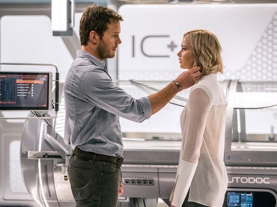 passengers with chris pratt holding jennifer lawrence