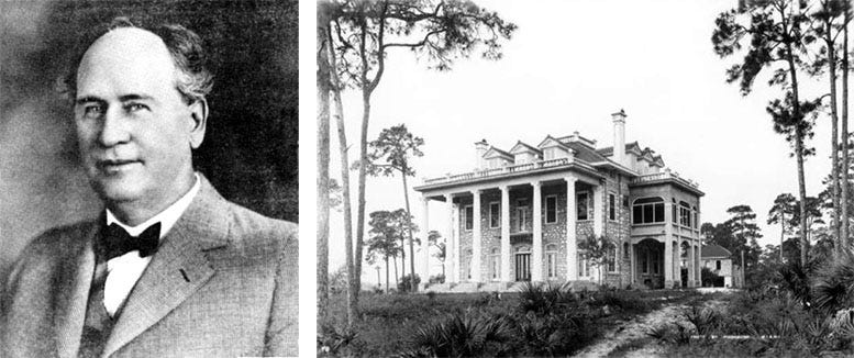 Portrait of John Sewell (left), and photo of Halissee Hall (right).