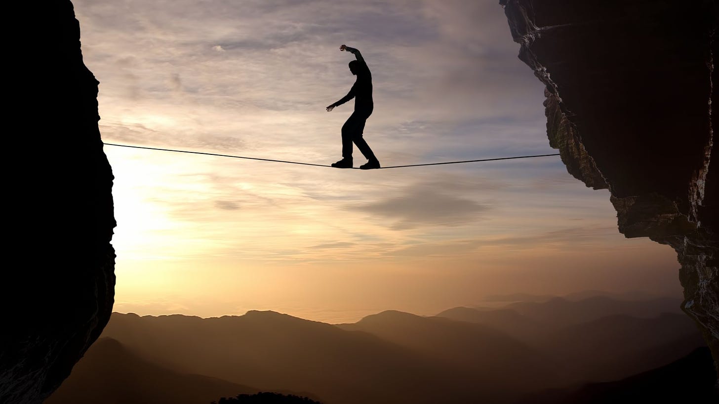Rope balancing symbolizing managing technical debt risks