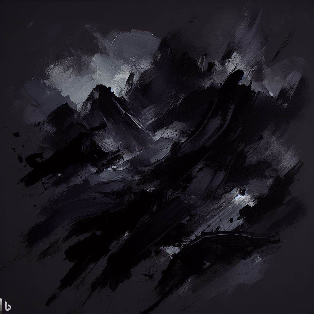 A darker and more smeary version of the previous picture, painted with a thick brush and even thicker paint, in solid black color with deep dark purple highlights.
