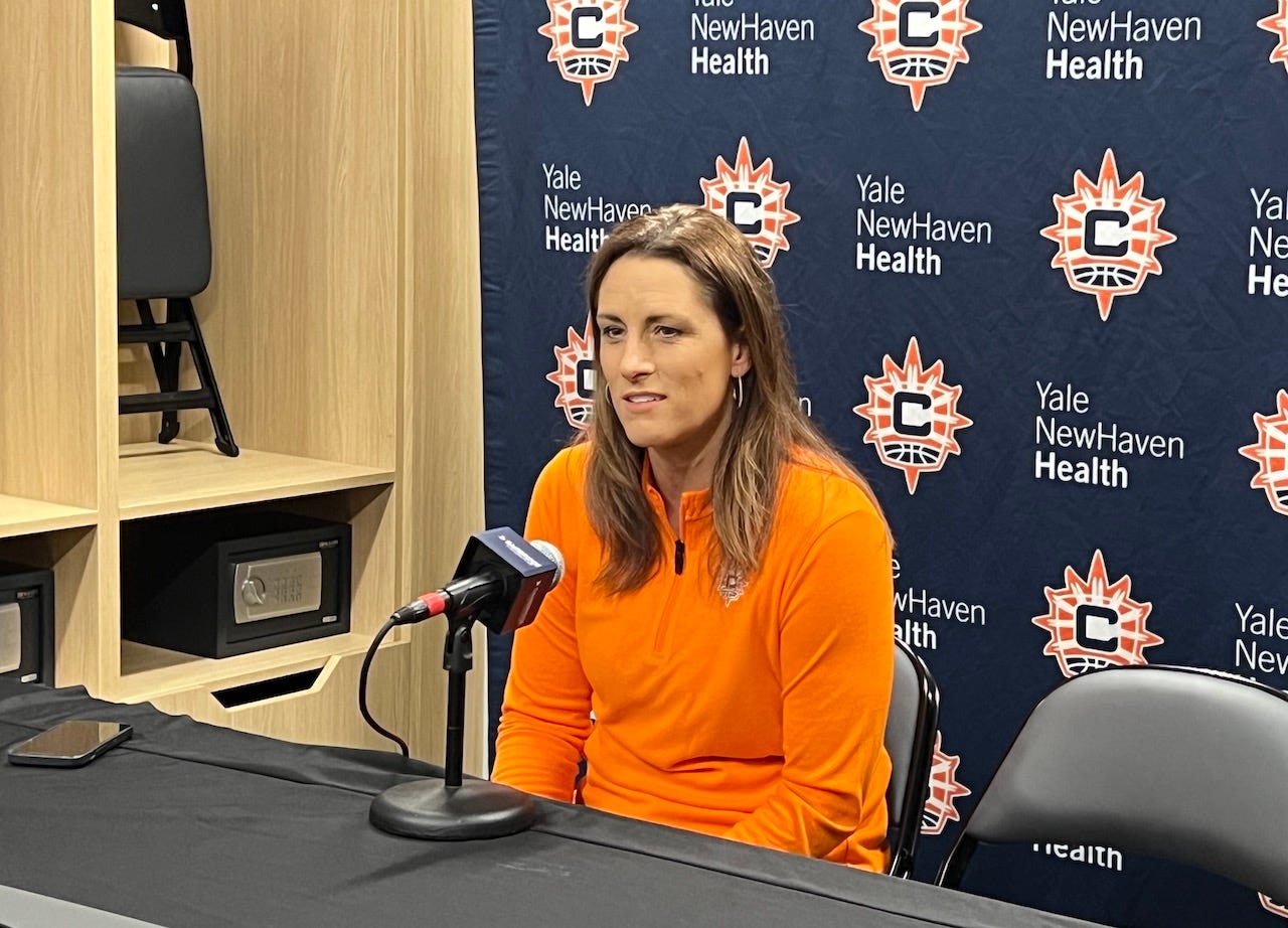 Stephanie White before her first game as Sun head coach on May 19, 2023.