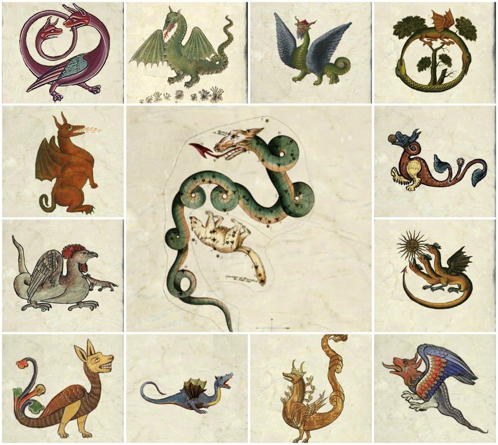 Know Your Dragons! Medieval Bestiary Dragon Tiles and Legend