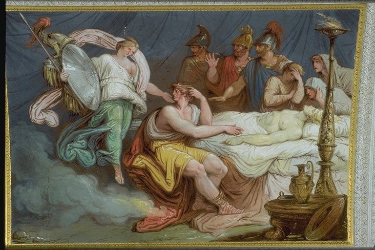 File:Achilles mourning Patroclus as Thetis brings him the new weapons forged by Hephaistos.jpg