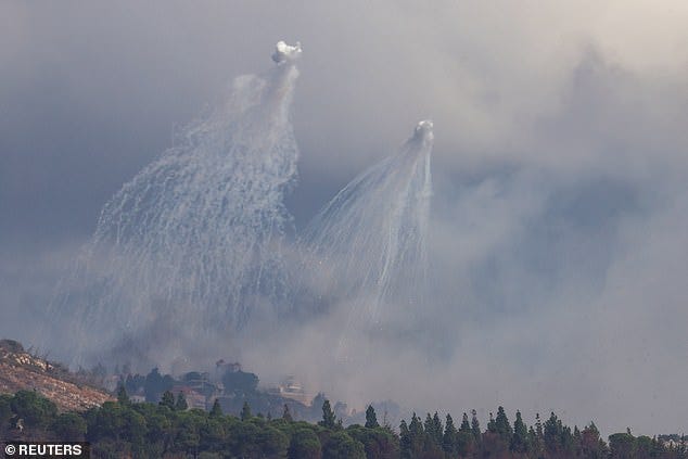 Structures in Lebanon are hit by artillery fired by the Israeli Army, amid cross-border hostilities between Hezbollah and Israel, as seen from Kiryat Shmona, northern Israel October 1, 2024