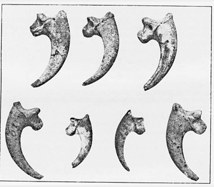Bird talons used by Neanderthals to create necklaces. These examples were found during excavations in the Krapina Cave, a 130,000-year-old Neanderthal site, in NW Croatia, in 1899-1901 (Image: Kálmán Lambrecht 1933/ Public Domain). Bird talons used by Neanderthals to create necklaces. These examples were found during excavations in the Krapina Cave, a 130,000-year-old Neanderthal site, in NW Croatia, in 1899-1901 (Image: Kálmán Lambrecht 1933/ Public Domain).