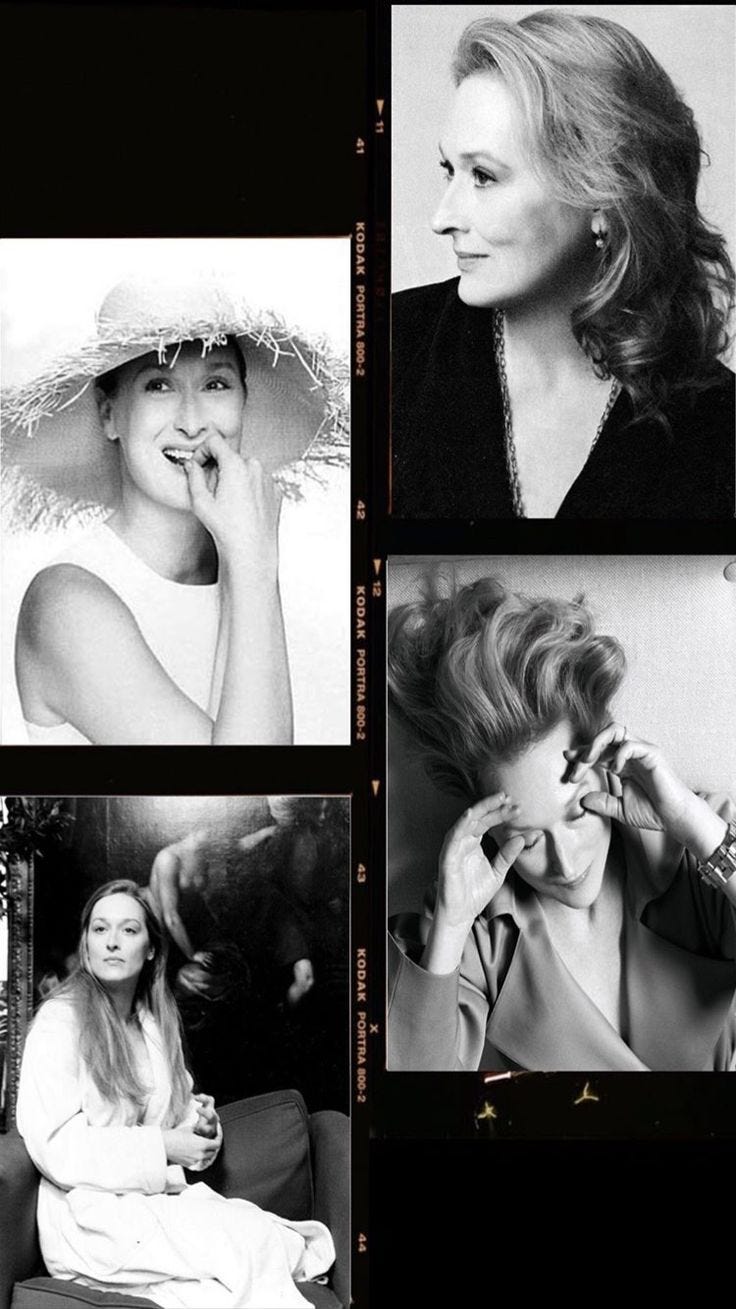 This may contain: four black and white photos of women with hats